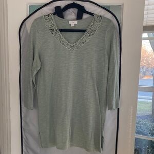 J. Jill Green Crochet Trim Top Size S
